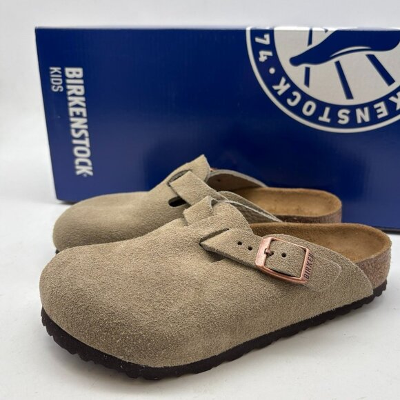 Birkenstock Boston Narrow | Wide Suede Leather Women Men Taupe Shoes - Picture 2 of 7